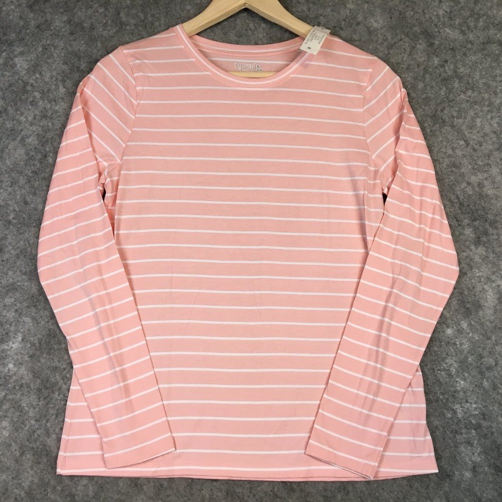 Time and Tru Top S 4 6 Pink Striped Long Sleeve Crew Neck White Casual Knit